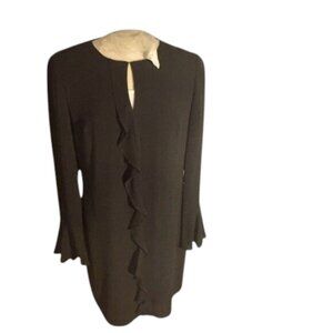 London Times Black Long Sleeve Dress size 6 With Ruffle Detail